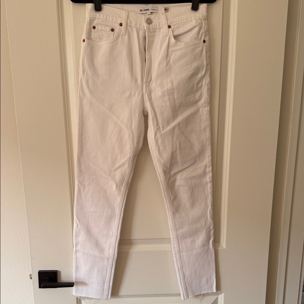 Re/Done Women's High Rise Ankle Crop Stretch Jeans in White